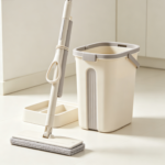 Cream White Cleaning Bucket Set with Squeegee Mop, Household Split-Type Hands-Free Wet and Dry Mop Head